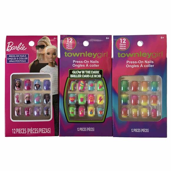 Barbie Press On Nails Glow in the Dark Rainbow 3 Variety Lot Child Size Ages 6+ - Picture 1 of 8